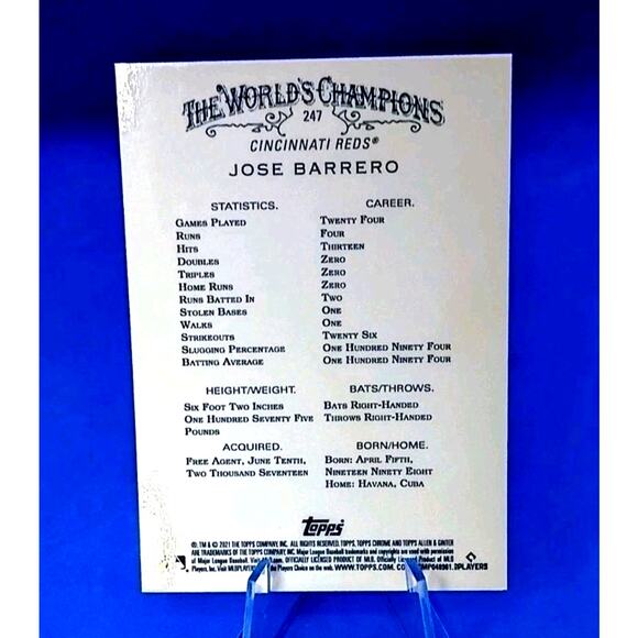 2021 Topps Allen & Ginter Chrome Jose Barrero Cincinnati Reds #247 - Picture 5 of 5